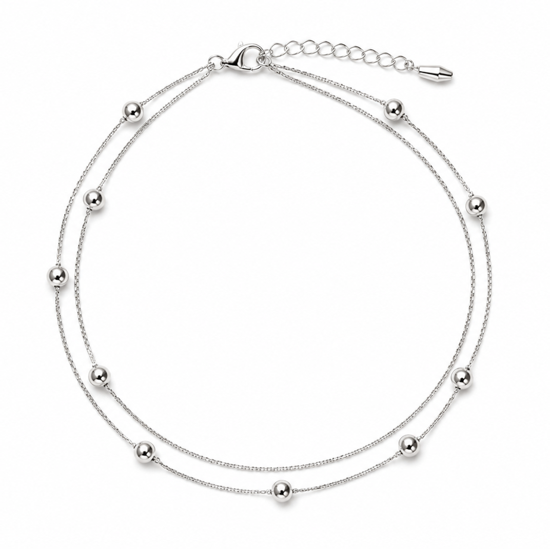 925 Sterling Silver Double Layer Bead Bracelet for Women