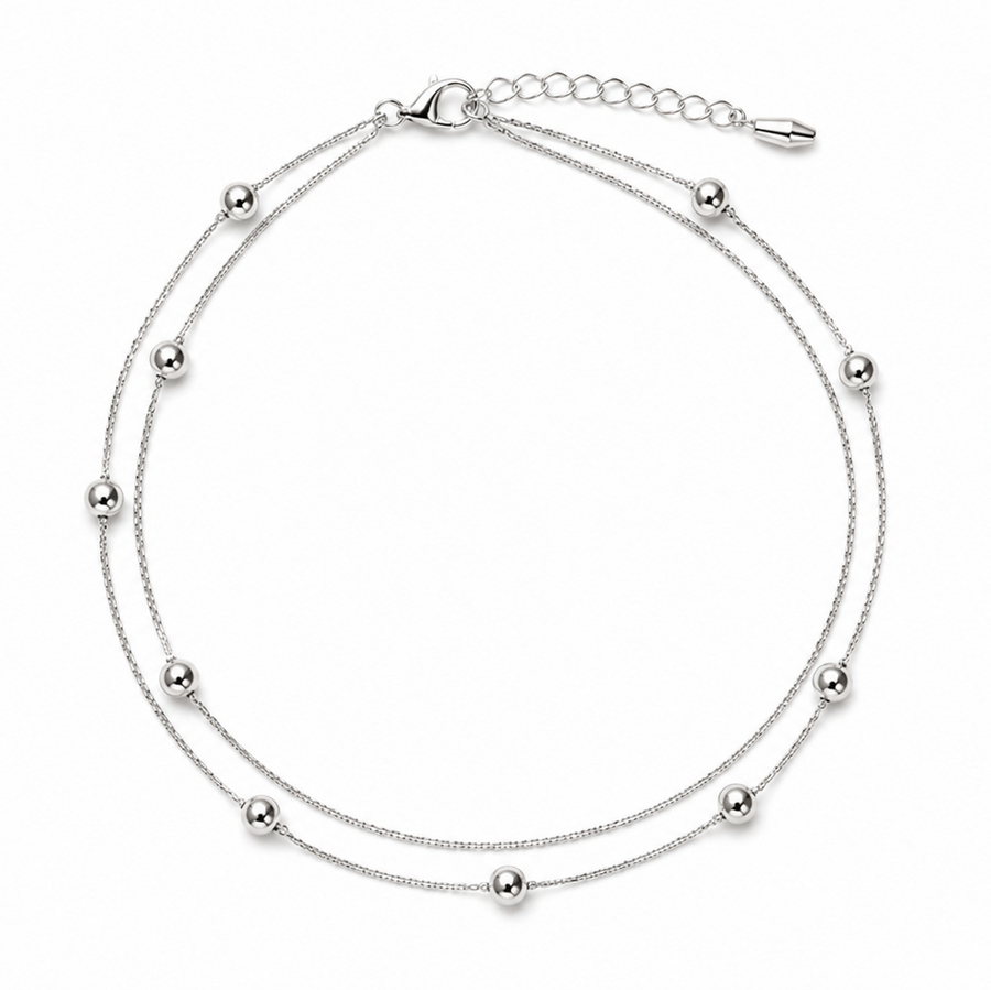 925 Sterling Silver Double Layer Bead Bracelet for Women
