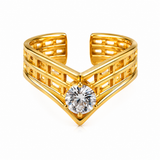 Elegant Structured Anti-Tarnish V-Shape Ring with CZ Stone