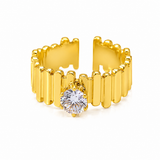 Elegant Structured Anti-Tarnish Gold Ring with CZ Stone