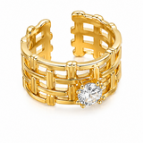 Elegant Anti-Tarnish Woven Pattern Ring with CZ Stone