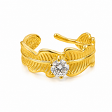 Elegant Leaf Texture Anti-Tarnish Ring with CZ Stone