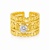 Elegant Textured Anti-Tarnish Layered Ring with CZ Stone