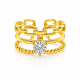 Elegant Anti-Tarnish Chain Link Ring with CZ Stone