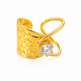 Elegant Anti-Tarnish Hammered Gold Ring with CZ Stone