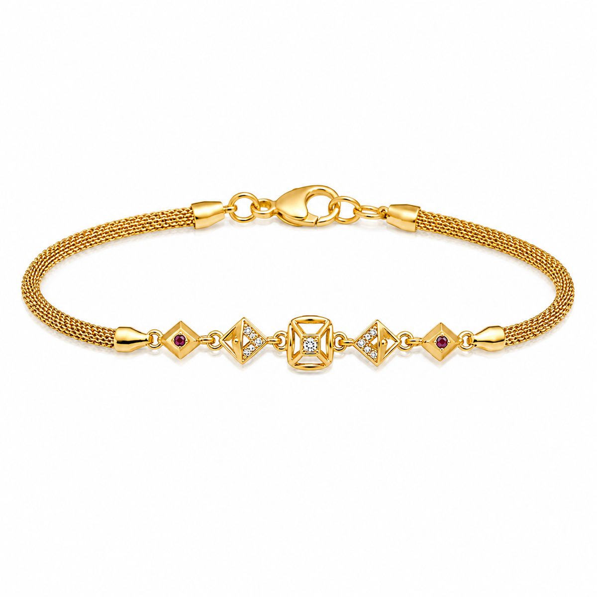 Premium Royal Ruby Geometric CZ Charm Bracelet for Women & Girls