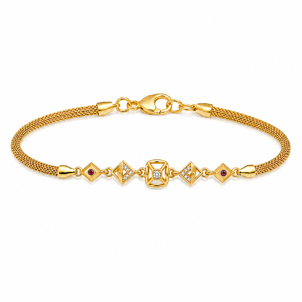 Premium Royal Ruby Geometric CZ Charm Bracelet for Women & Girls