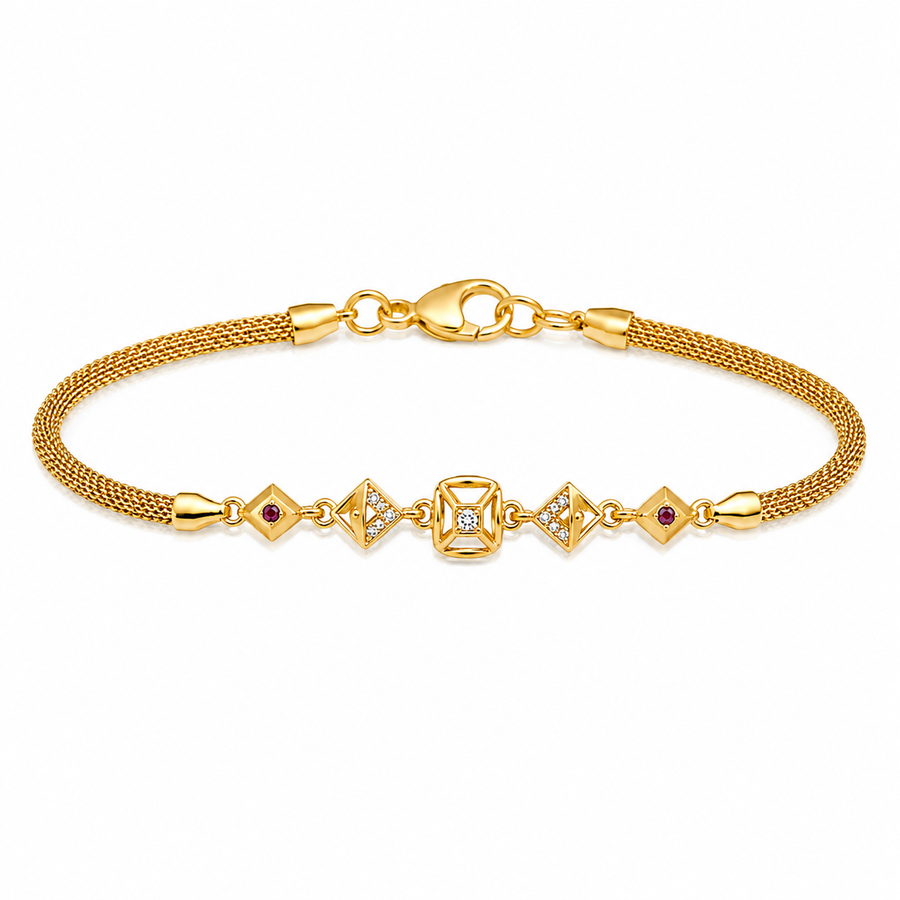 Premium Royal Ruby Geometric CZ Charm Bracelet for Women & Girls