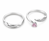 His & Hers Stainless Steel Pink Heart Couple Ring Set