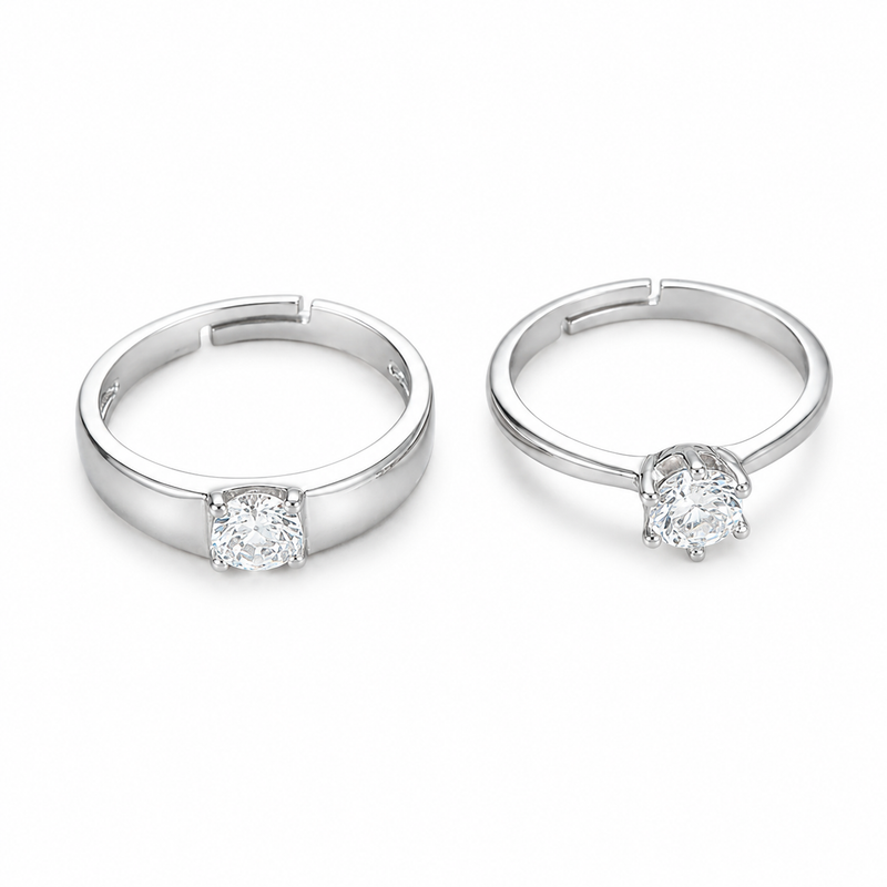 His & Hers Stainless Steel Solitaire Couple Ring Set