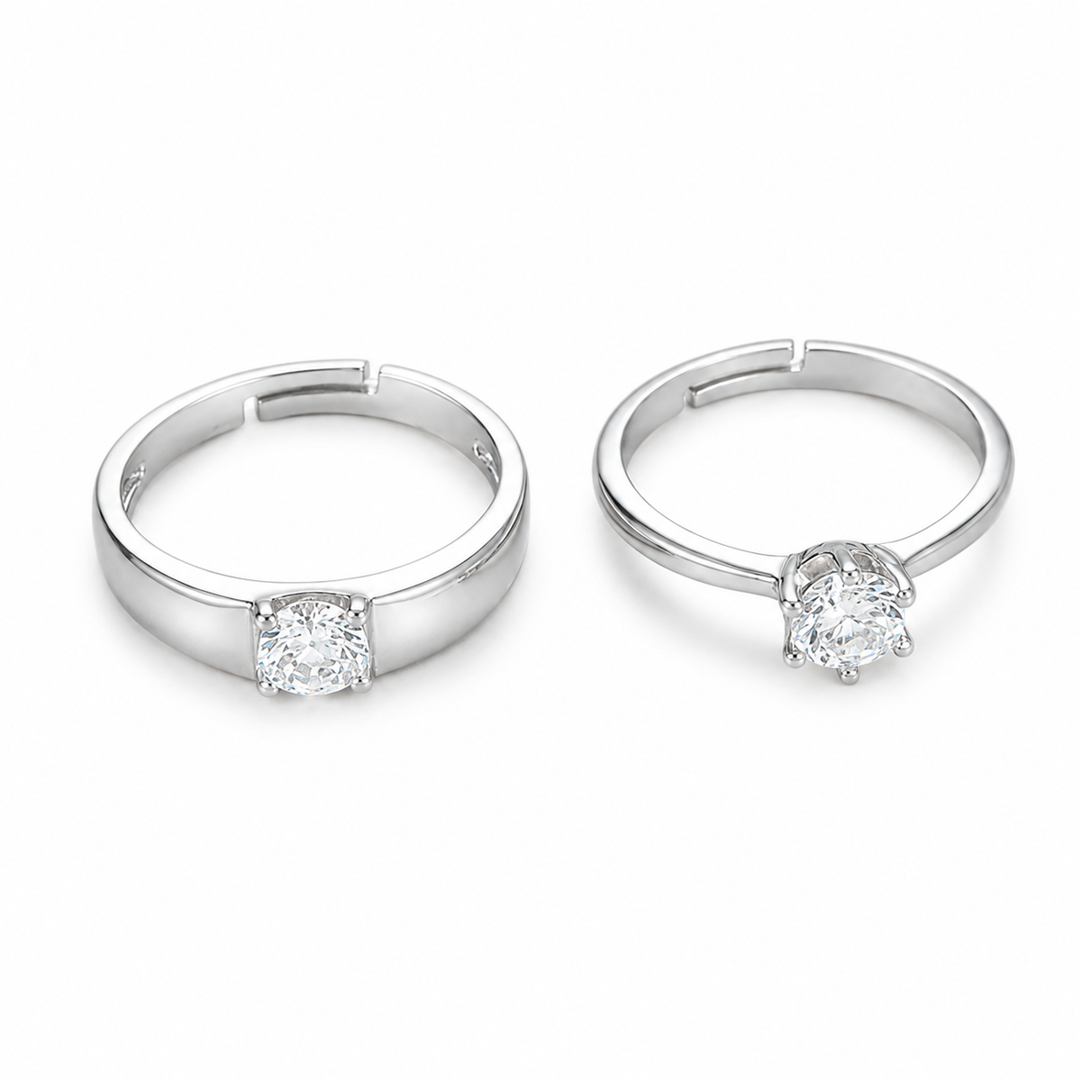 His & Hers Stainless Steel Solitaire Couple Ring Set