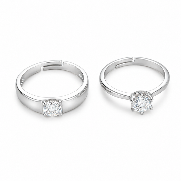 His & Hers Stainless Steel Solitaire Couple Ring Set