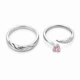 His & Hers Stainless Steel Pink Heart Couple Ring Set