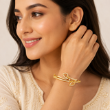Luxury Leaf Swirl CZ Open Kada Bracelet for Women