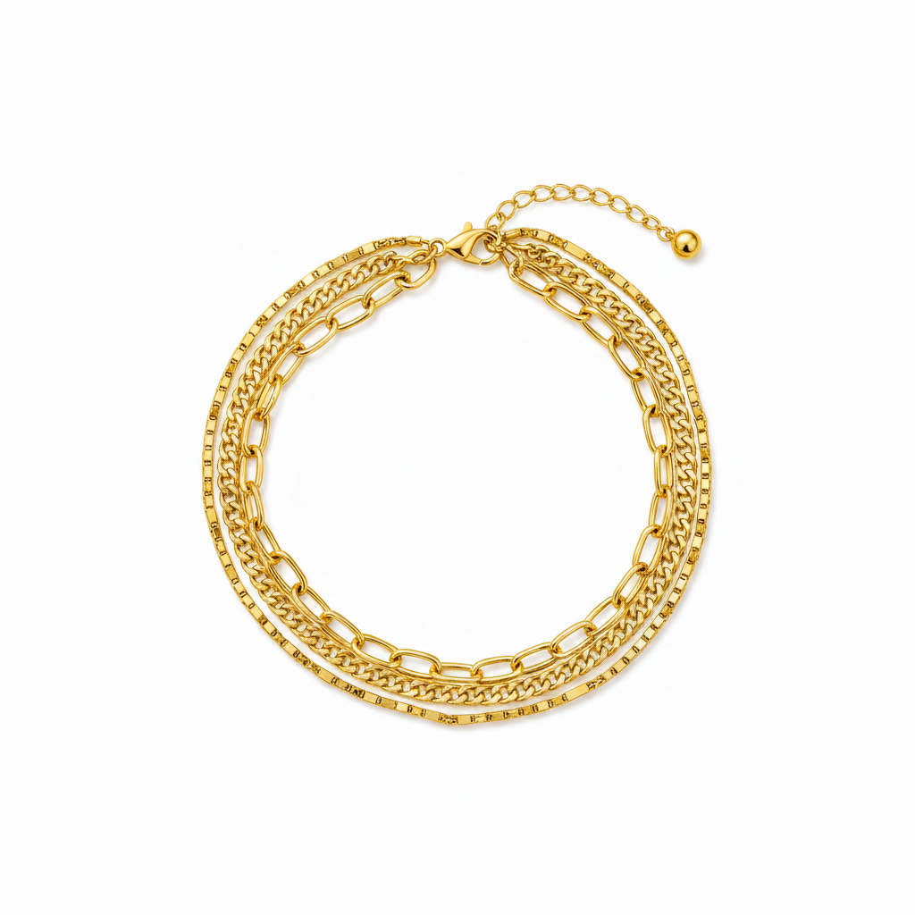 Luxury Triple Layer Mixed Link Chain Bracelet for Women & Girls