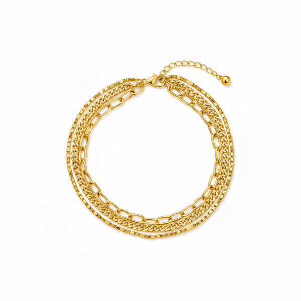 Luxury Triple Layer Mixed Link Chain Bracelet for Women & Girls