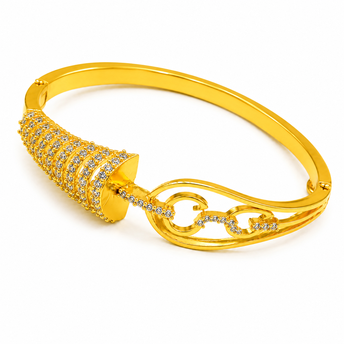Royal Sparkle Wave Link Open Cuff Bracelet for Women