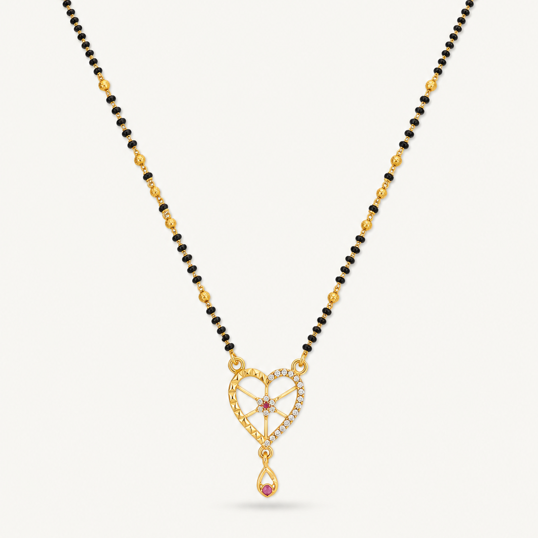 Elegant Black Bead Mangalsutra with Heart Pendant
