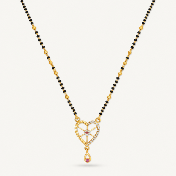 Elegant Black Bead Mangalsutra with Heart Pendant