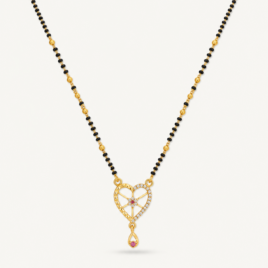 Elegant Black Bead Mangalsutra with Heart Pendant