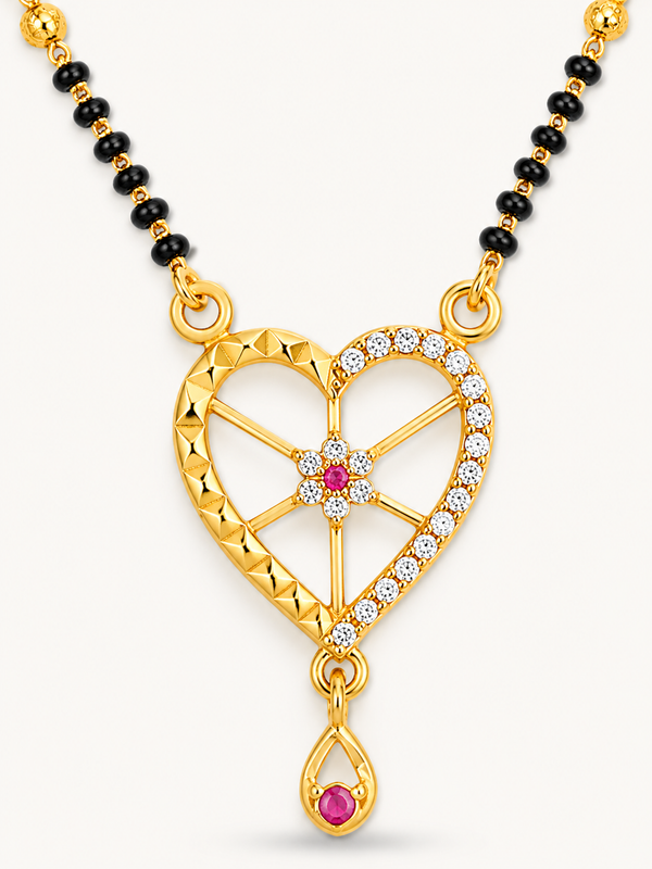 Elegant Black Bead Mangalsutra with Heart Pendant