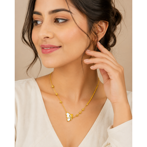 Elegant Gold Butterfly & Bead Chain Necklace