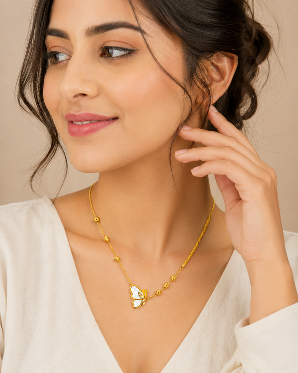 Elegant Gold Butterfly & Bead Chain Necklace