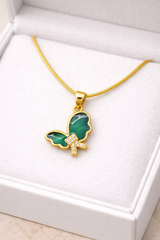 NXGOLD Green Stone Butterfly Pendant For Women
