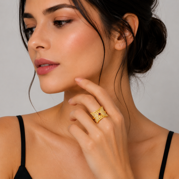 NXGOLD Royal Diamond Glow Ruby Statement Ring