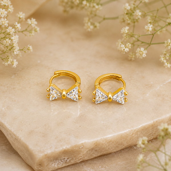 NXGOLD Crystal Bow Gold-Toned Huggie Hoop Earrings for Women