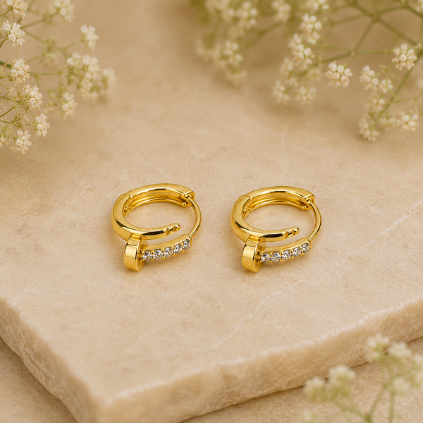 NXGOLD Crystal Nail-Inspired Gold-Toned Hoop Earrings for Women