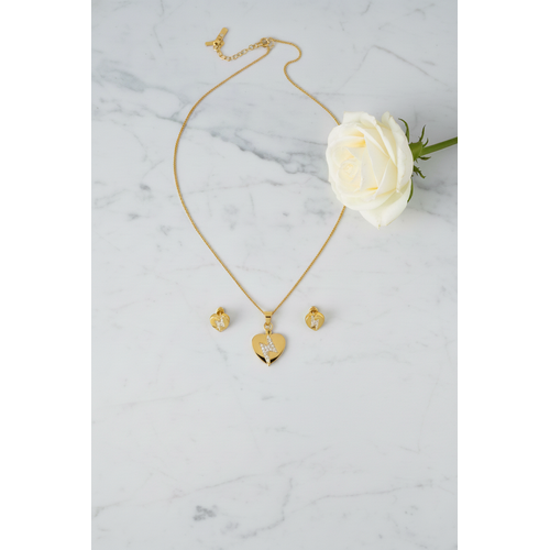 NXGOLD Heart CZ Pendant Necklace Set