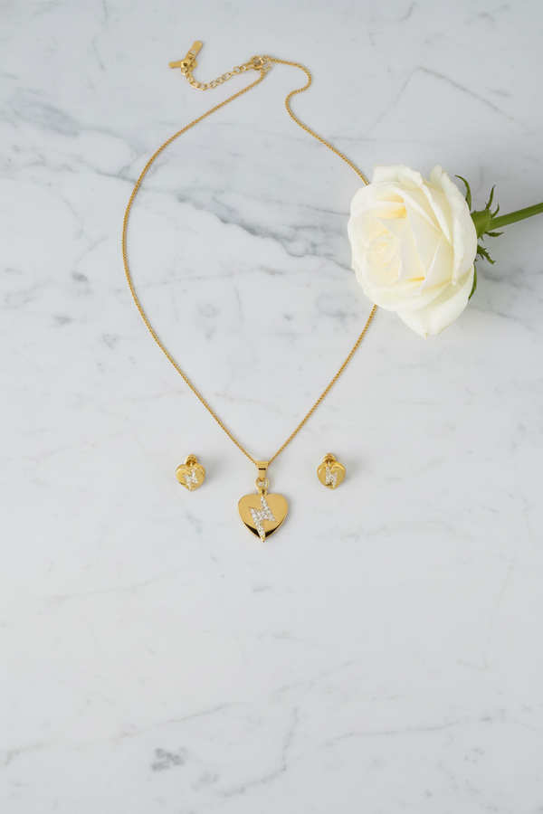 NXGOLD Heart CZ Pendant Necklace Set