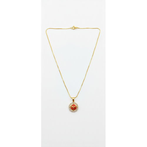 NXGOLD Red Stone Cube Pendant Necklace