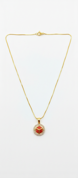 NXGOLD Red Stone Cube Pendant Necklace