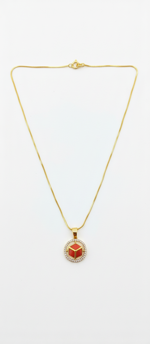 NXGOLD Red Stone Cube Pendant Necklace