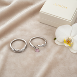 His & Hers Stainless Steel Pink Heart Couple Ring Set