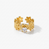 Designer Adjustable Flower Ring with CZ Stone