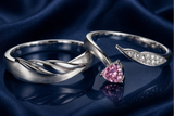 His & Hers Stainless Steel Pink Heart Couple Ring Set