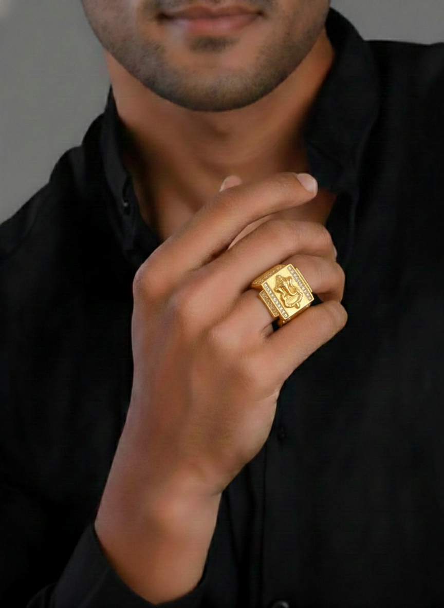 NXGOLD Golden Ganesha Ring For Men