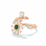 NXGOLD Luxury 360° Rotating Daisy Ring with Emerald Green Stone
