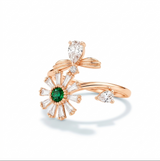 NXGOLD Luxury 360° Rotating Daisy Ring with Emerald Green Stone