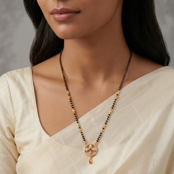 Traditional Black Bead Mangalsutra with Circular Designer Pendant