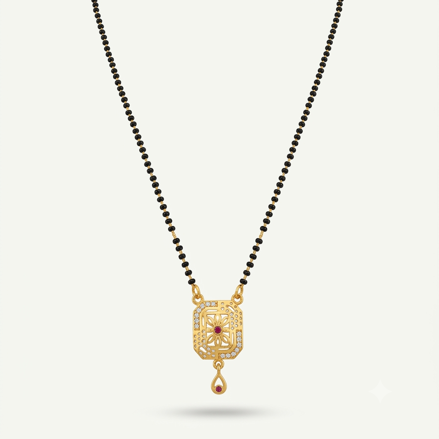NXGOLD Traditional Black Bead Mangalsutra with Elegant Pendant