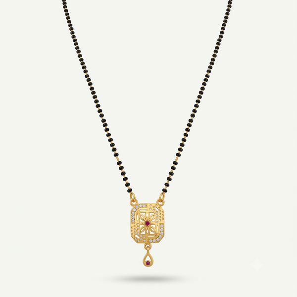 NXGOLD Traditional Black Bead Mangalsutra with Elegant Pendant