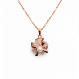Elegant Rose Gold Pearl Spinner Pendant Necklace