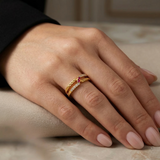 NXGOLD Elegant Women’s Ring with CZ Stone & Dual Band Design