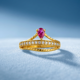 NXGOLD Elegant Ring with Pink Pear-Cut Crystal & Sparkling CZ Stones