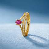 NXGOLD Elegant Ring with Pink Pear-Cut Crystal & Sparkling CZ Stones