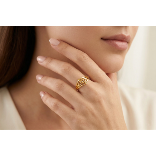 NXGOLD Geometric Triple Band Gold Ring